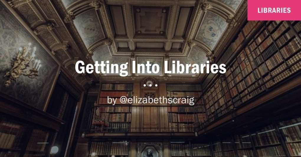 A tremendous library with soaring ceilings is in the background to emphasize how writers can get their books into libraries.